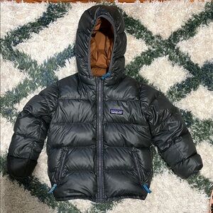 Patagonia Black and Brown Hooded Puffer Jacket